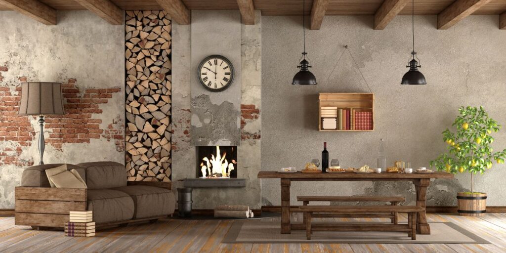 Rendering di interni in stile rustico