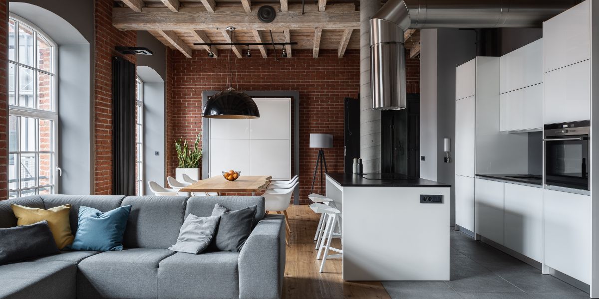 Rendering per la progettazione di interni in stile industriale a Milano